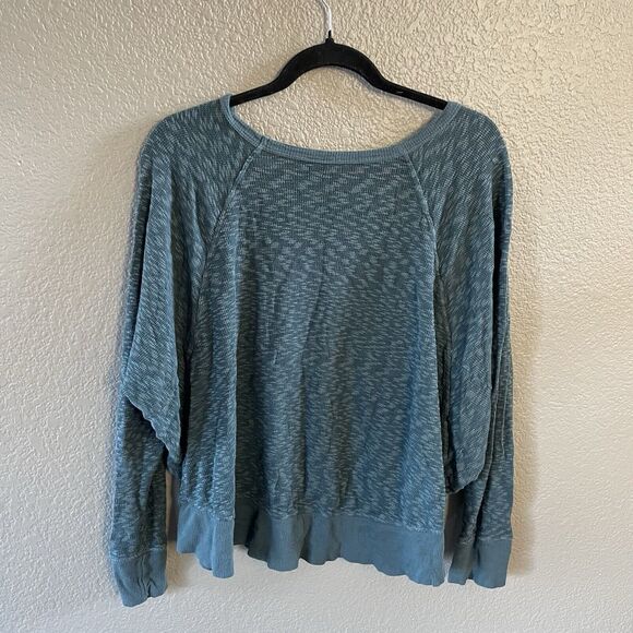 Anthropologie Left Of Center Large Teal Slub Knit Dolman Waffle Boho - Picture 2 of 7